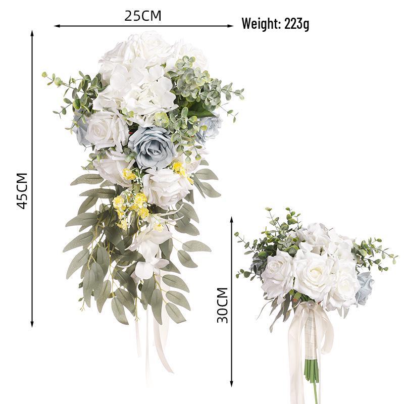 Свадебный букет в западном стиле премиум-класса: Элегантный дизайн в форме капли с каскадными искусственными цветами в стиле леса