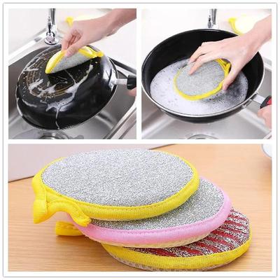 2 Pcs Random Color Double-sided Dish Washing Sponge Dish Towel Clean Steel Washing Ball  Kitchen Towels Accessories Small Tools