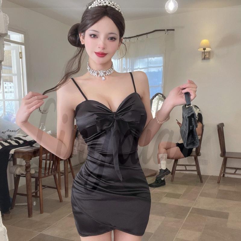 2026 Spring French Design Leopard Print Satin Bodycon Slip Dress Small