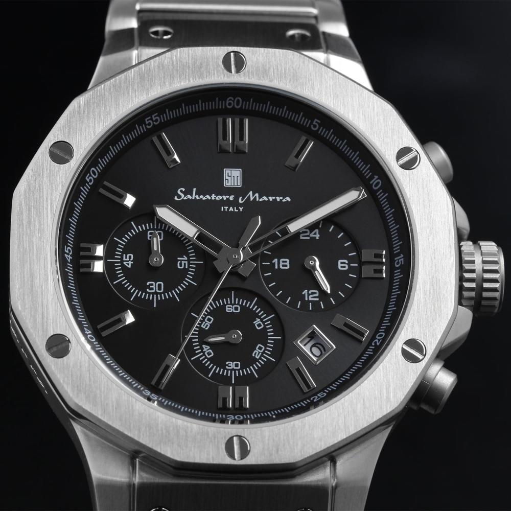 [Salvatore Mara] Men's Chronograph 10 ATM Water Resistant Business 20th Anniversary Limited Model SM18117SS (Black)