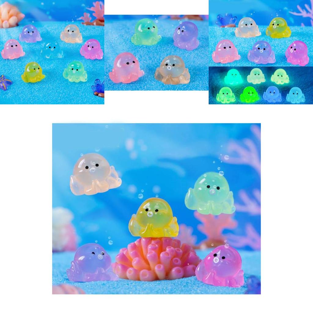Colorful Glowing Mini Octopus Resin Decoration For Aquarium And Terrariums