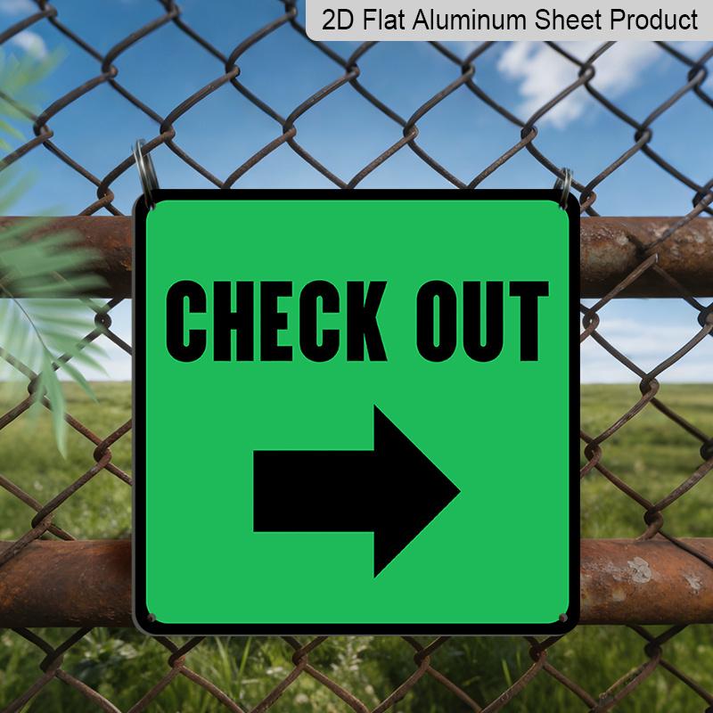 2D Flat 1pc Square Metal Hanging Aluminum Plaque, Green CHECK OUT Right Arrow Directional Sign, Direction Indicator Decor for Grocery Store