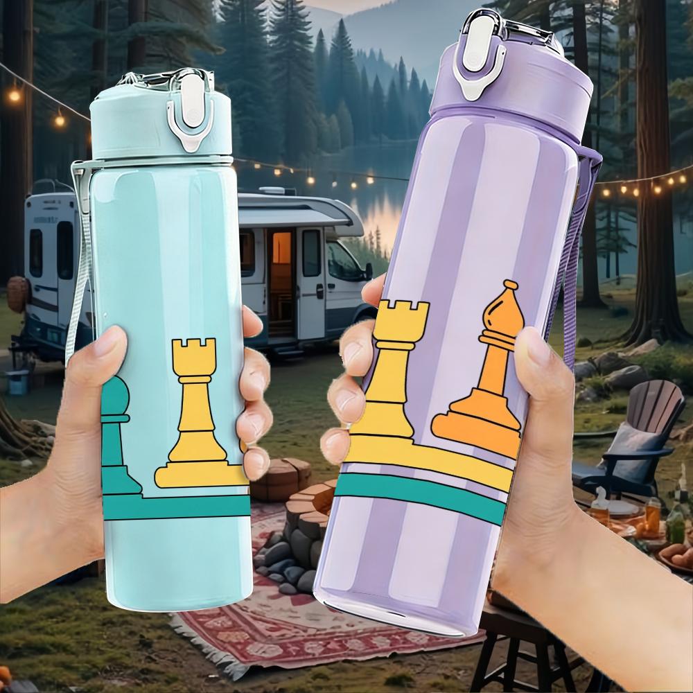 1PC Color Chess Piece Group Graphic 750ml Color Plastic Water Bottle Leakproof Flip Straw Lid For Sports Office Home Use