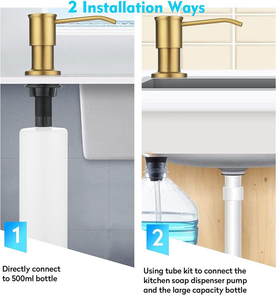 Stainless Steel 304 Kitchen Sink Soap Dispenser, 500ml Press Type with 120mm Silicone Tube