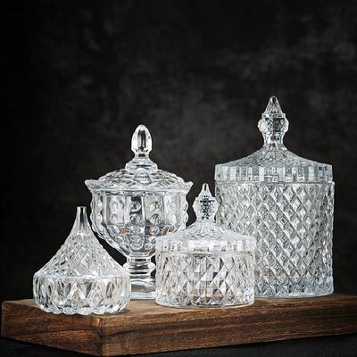 Europejski diamentowy szklany słoik do przechowywania orzechów pudełko na cukierki kryształowy szklany słoik z pokrywką aromaterapeutyczny świecznik pojemnik na żywność