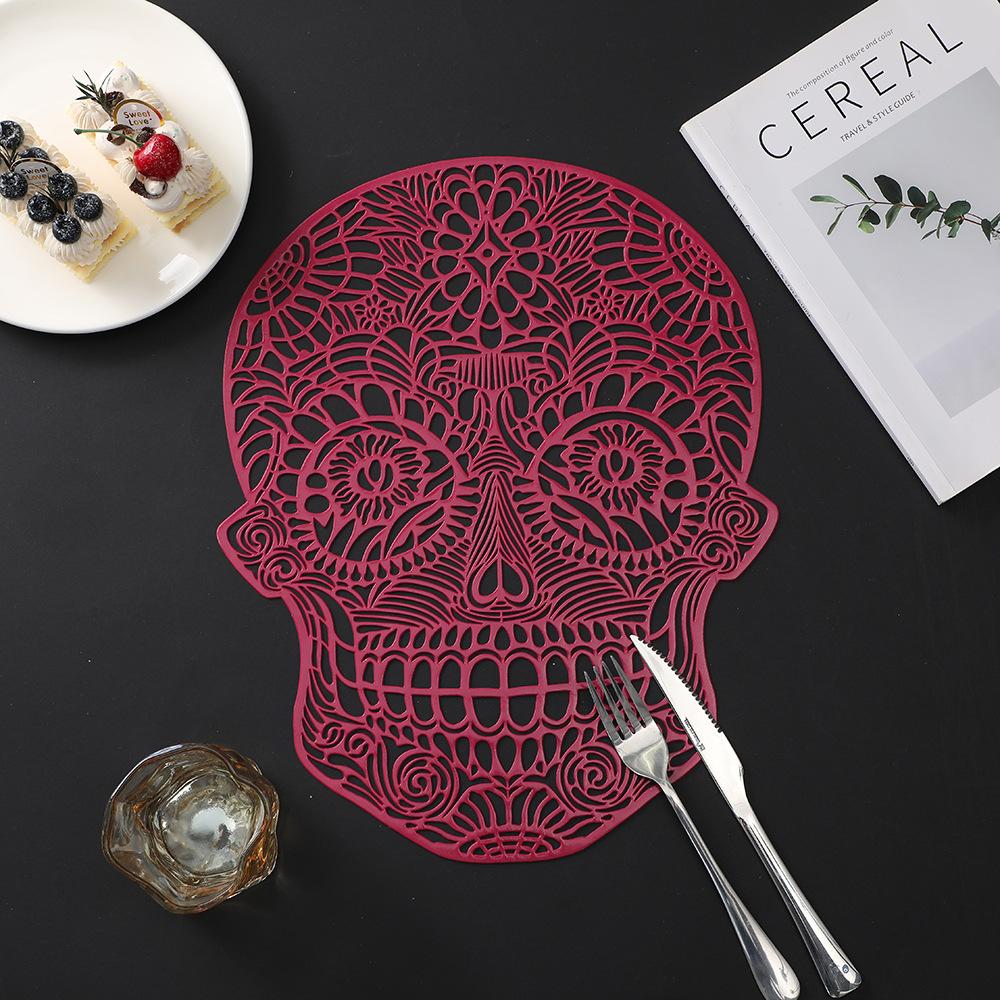 Halloween Skull PVC Placemats Hot Gold Skeleton Waterproof Anti-scald Heat Insulation Mats Table Decoration and Accessories