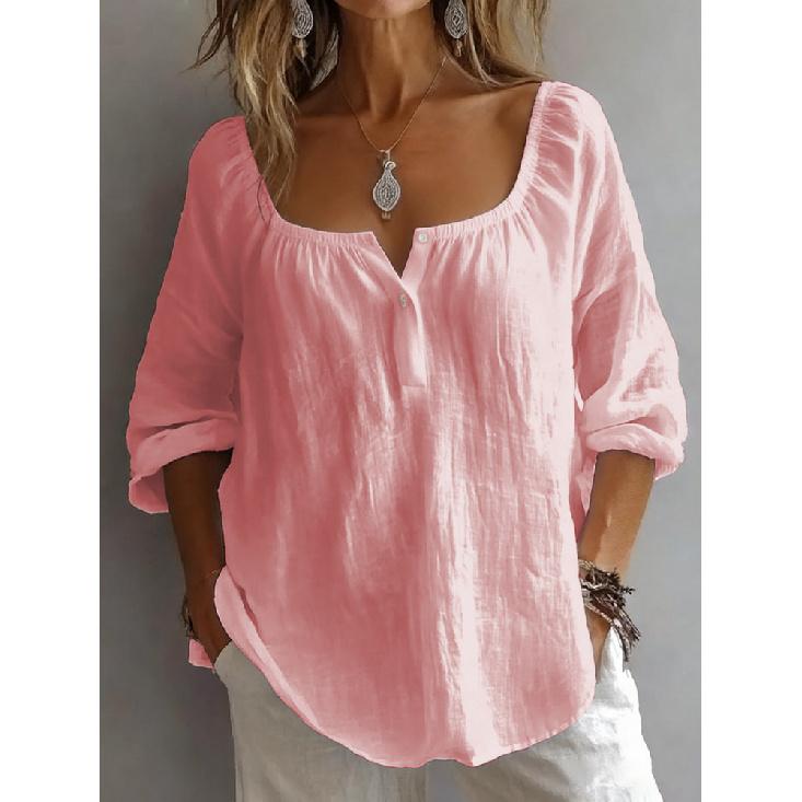 2026 New Women's Casual V-Neck Long Sleeve Loose Solid Color Simple T-Shirt
