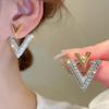 Sweet Cool Detachable V-shaped Stud Earrings for Women V Full of Rhinestone Earring Fashion Jewelry Accessories Party Gifts