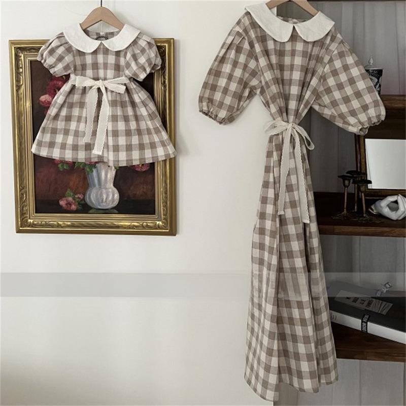 Summer Korean-Style Mother-Daughter Doll Collar Bow Belt Dress
