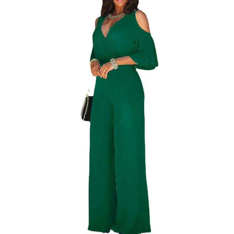Casual V-neck Jumpsuit Women Elegant Casual V-neck Loose Waist Wide Leg Jumpsuit Women