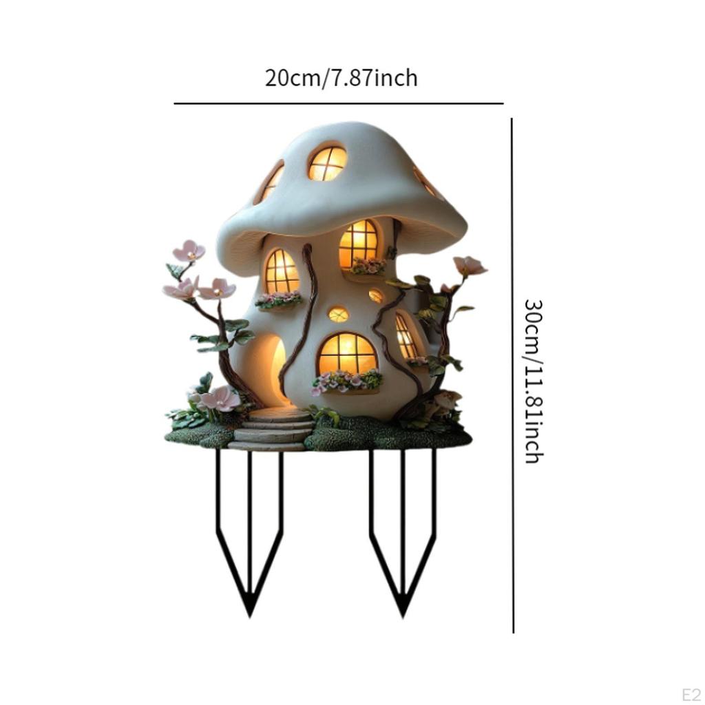 Flat Acrylic Mushroom House Flowerpot Stake Lawn Accessories Versatile Patio Ornament Welcome