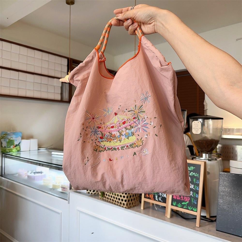 Exquisite Embroidered Oxford Tote Bag Stylish Cartoon Shopping Handbag For Daily Use