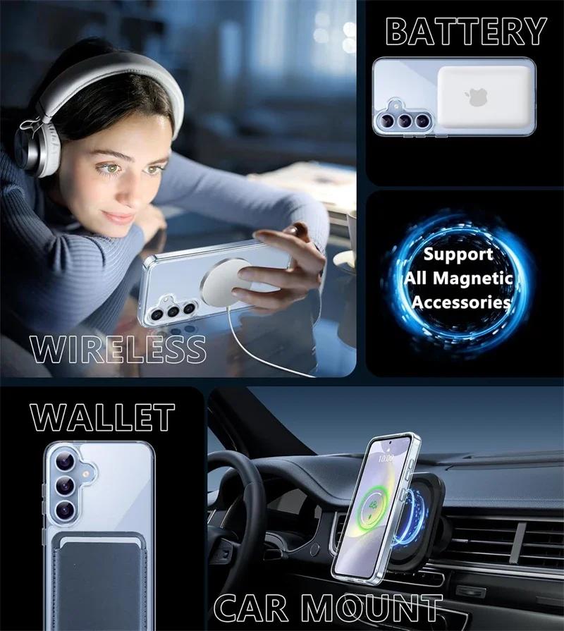 Anti Yellowing Clear Magnetic Case for Magsafe Samsung S25 S23 S24 Plus S22 Ultra S21 FE S24fe S25Ultra Shockproof Macsafe Cover