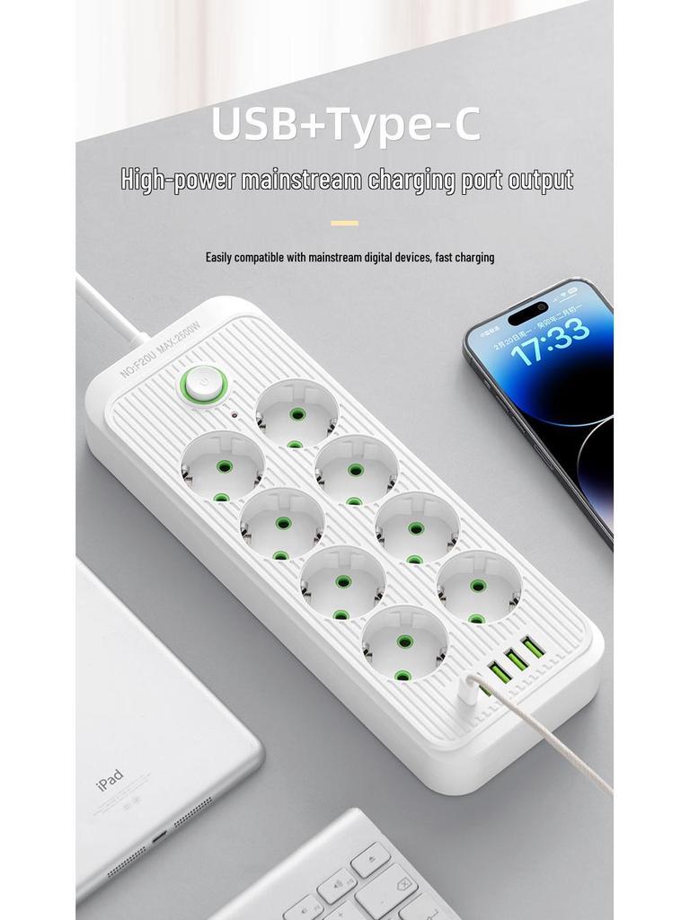 EU Standard USB Power Strip with German Socket and Switch