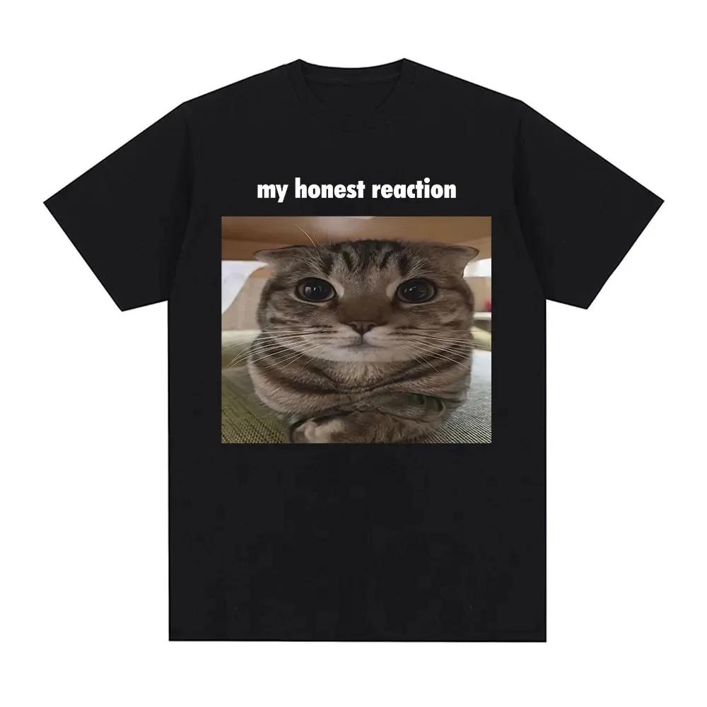 

Korean Streetwear Funny Meme Cat Photo Print TShirt Casual Versatile Short Sleeve Top for Unisex and Women Fashionable Black S