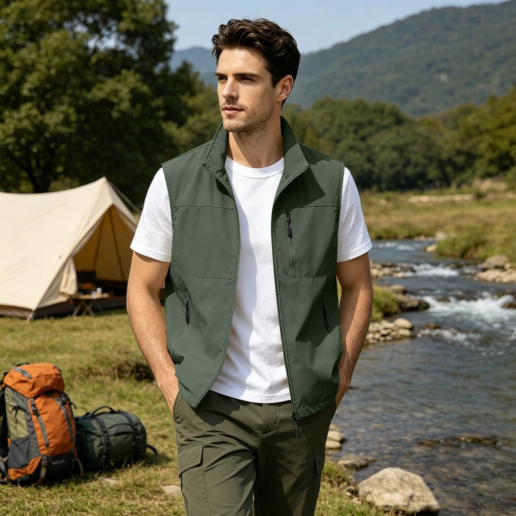 Gilet Leggero da Uomo per Esterno Asciugatura Rapida Multitasche Gilet da Pesca Impermeabile Giacca Senza Maniche da Escursionismo per Viaggio Campeggio