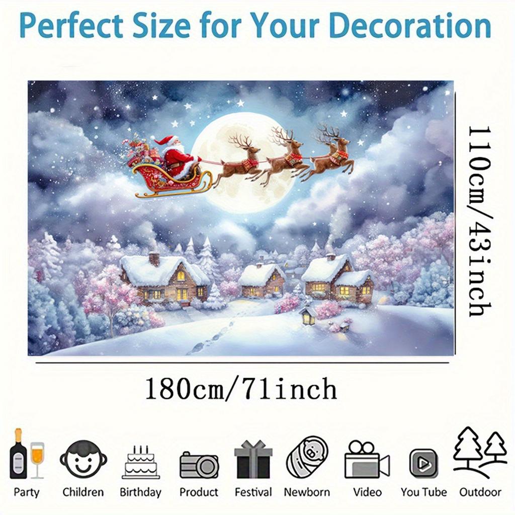 1Pcs Snowy Village Santa Claus Scene Decoration Background Christmas Backdrop Decorations For Photo Studio Photo Booth Party