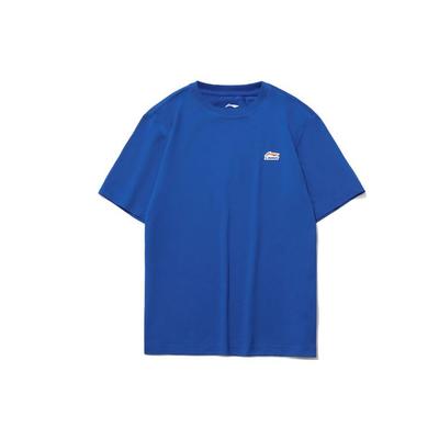 Li Ning Série Mode Sport T-shirt Manches Courtes Col Rond Couleur Unie Homme Tops Bleu Tempête AHSR635-2