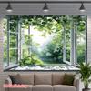 2D Natural Vine Window View Backdrop Bright Green Forest Themed Background