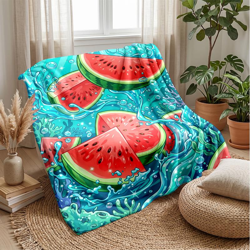 Watermelon Splash Art 1 Theme Blanket Lightweight Warm Flannel Blanket Decorative Throw Blanket for Home Decoration