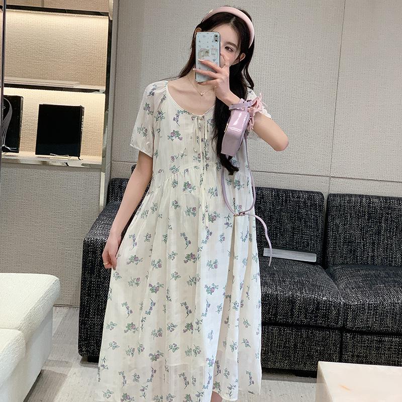 

2026 Korean Floral Print Lace-Up Plus Size Dress 2X-Large
