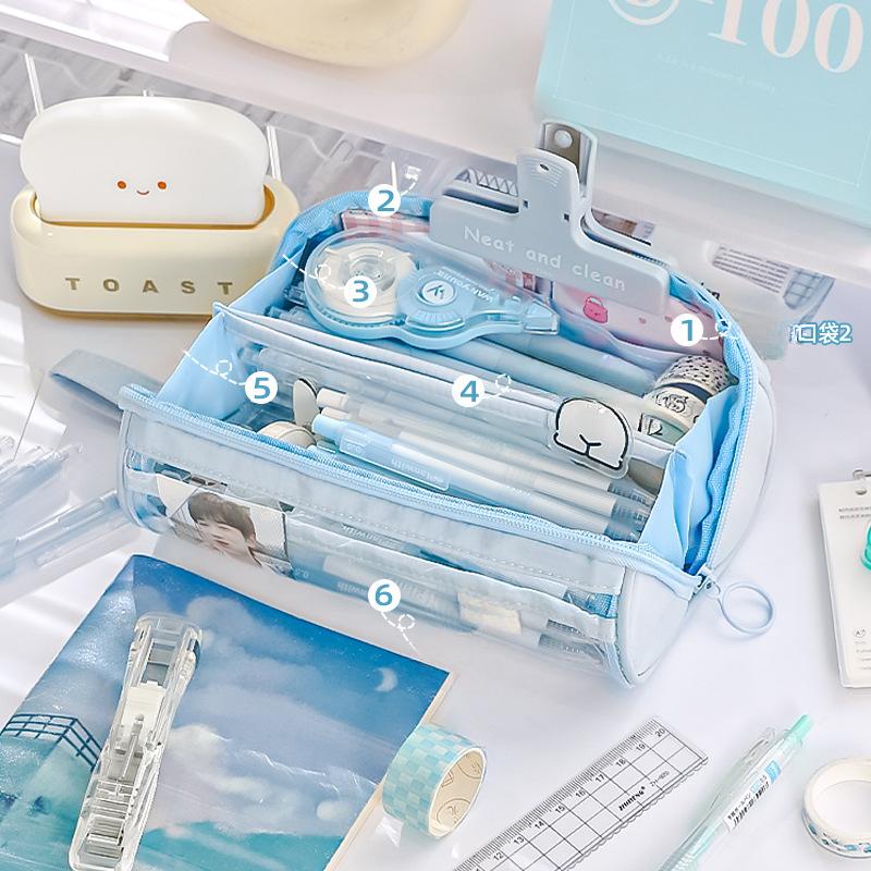 1 Piece Creative Style Simplicity Pencil Case Cute Candy Color Series Pencil Pouch High Capacity Transparent Stationery Bag