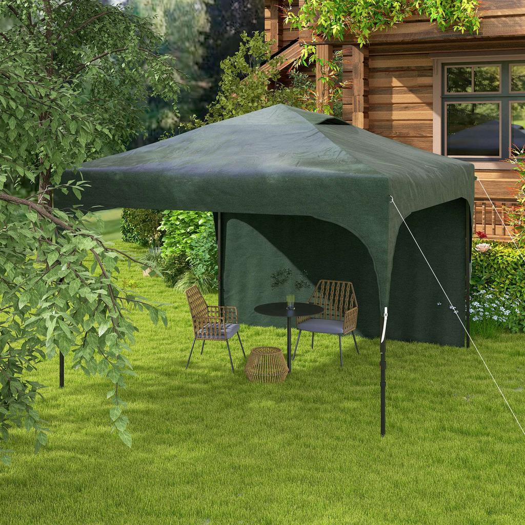 Garden Gazebo 3x3 M With Adjustable Height 1 Side Wall Waterproof 4 Sand Bags And Carry Bag Green