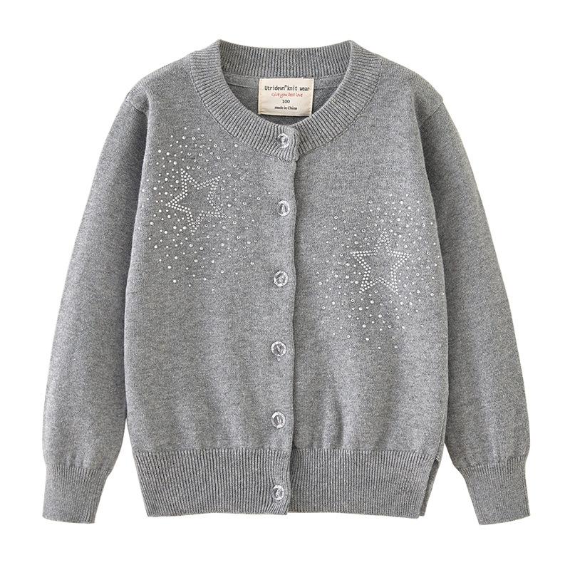 New Children's Clothing Matching Skirt Five-pointed Star Hot Diamond Girls Knitted Cardigan Jacket Children's Sweater