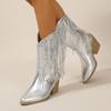 Women's Fringed Cowgirl Boots Concert Western Boot 2025 Spring Summer Vintage Cowboy Boots for Women Pointed Toe Mid-calf Boots