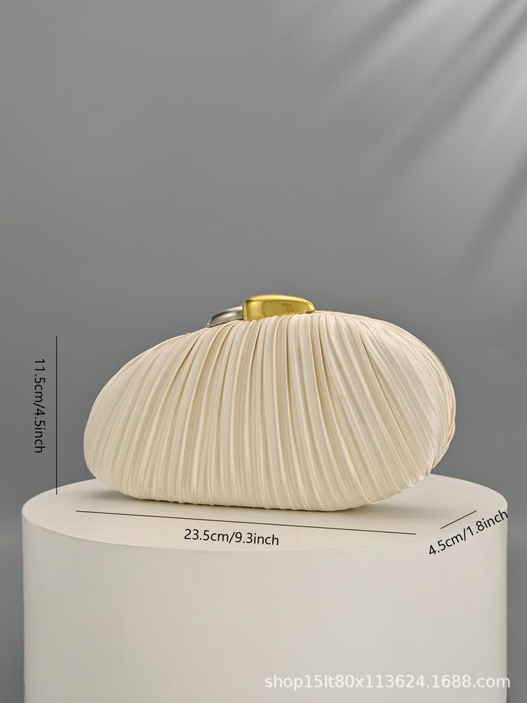 Shell Pleated Dinner Bag Pearl Hand Bag Versatile Fashion Silk Evening Dress Cheongsam Bag Light Luxury