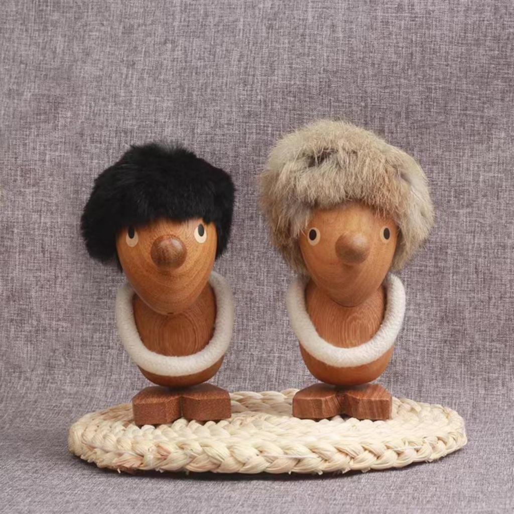 NordicThemed Wooden Figurine Nordic with Faux Fleece Hair Compact Tabletop Display