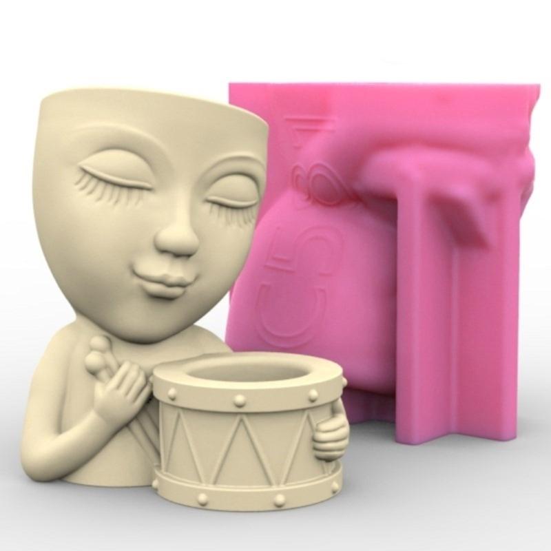 Durable Silicone Mold Silicone Casting Mould Human with Drum Shaped Silicone Craft Molds for DIY Making Resin Flowerpot