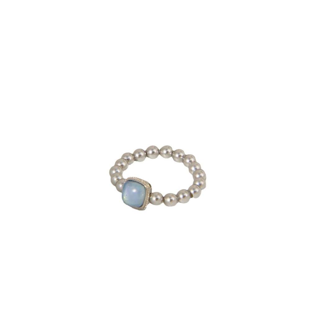 S925 Sterling Silver Aquamarine Pearl Square Ring for Women - Fashionable, Simple, Durable Index Finger Accessory