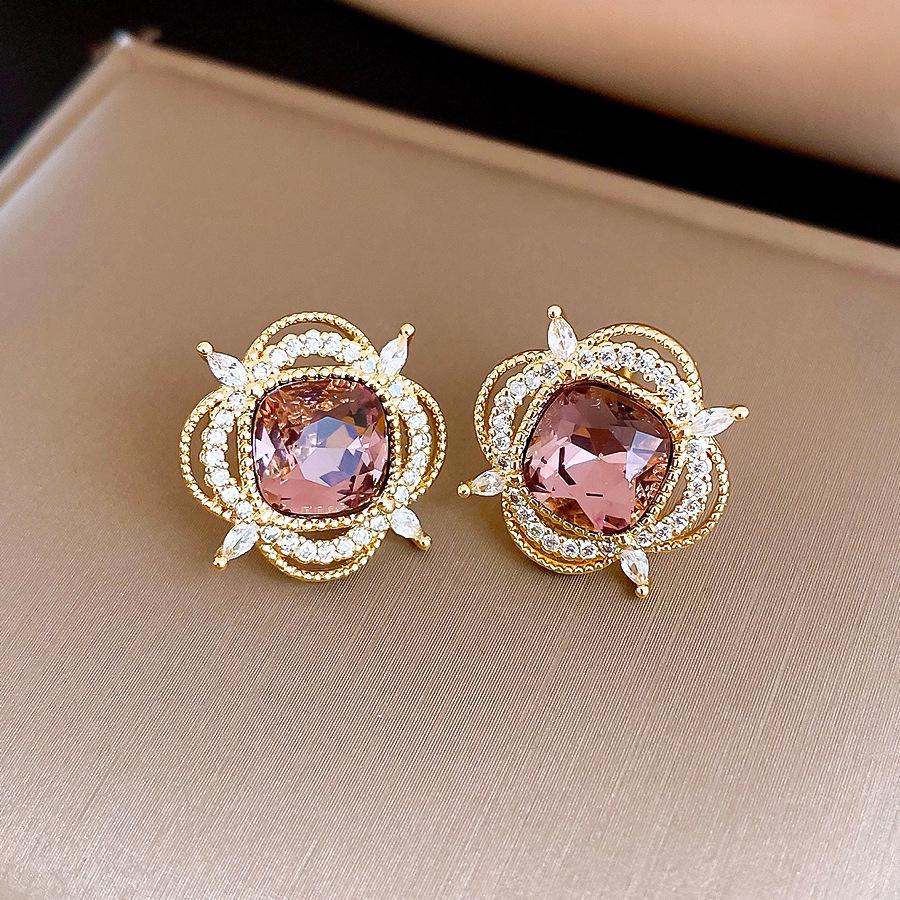 French flower zircon stud earrings simple temperament commuter versatile earrings earrings women