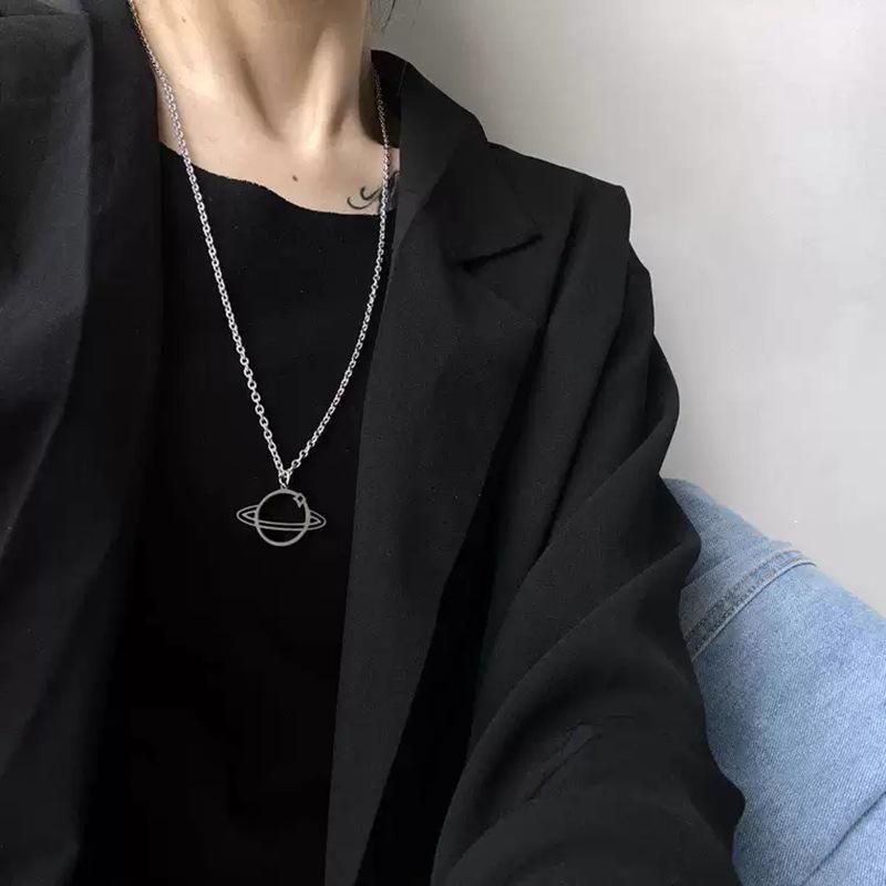 Stylish Planet Pendant Necklace for Women - Hip-Hop Inspired Design, Versatile for Sweaters, Featuring a Hollow Wrap-around Charm.