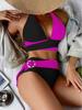2025 Sexy Color Block Deep V Lace-Up Two-Piece Swimsuit