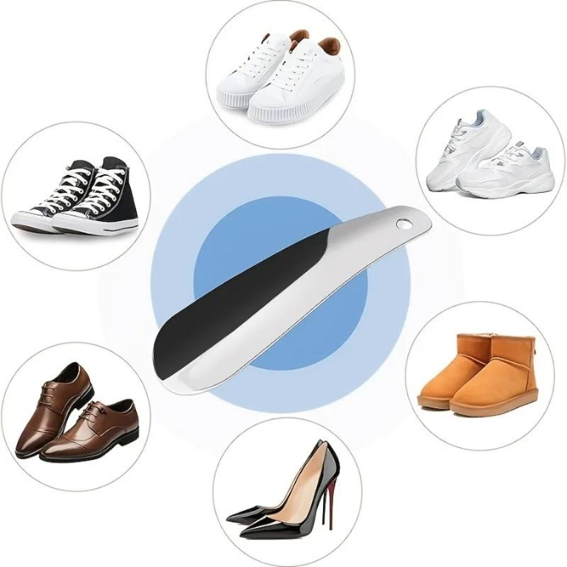 6.3Inch Portable Stainless Steel Shoe Horn Silver Hang Hole Shoe Lifter Helper Tool for Sneakers Boots Home Travel Daily Use