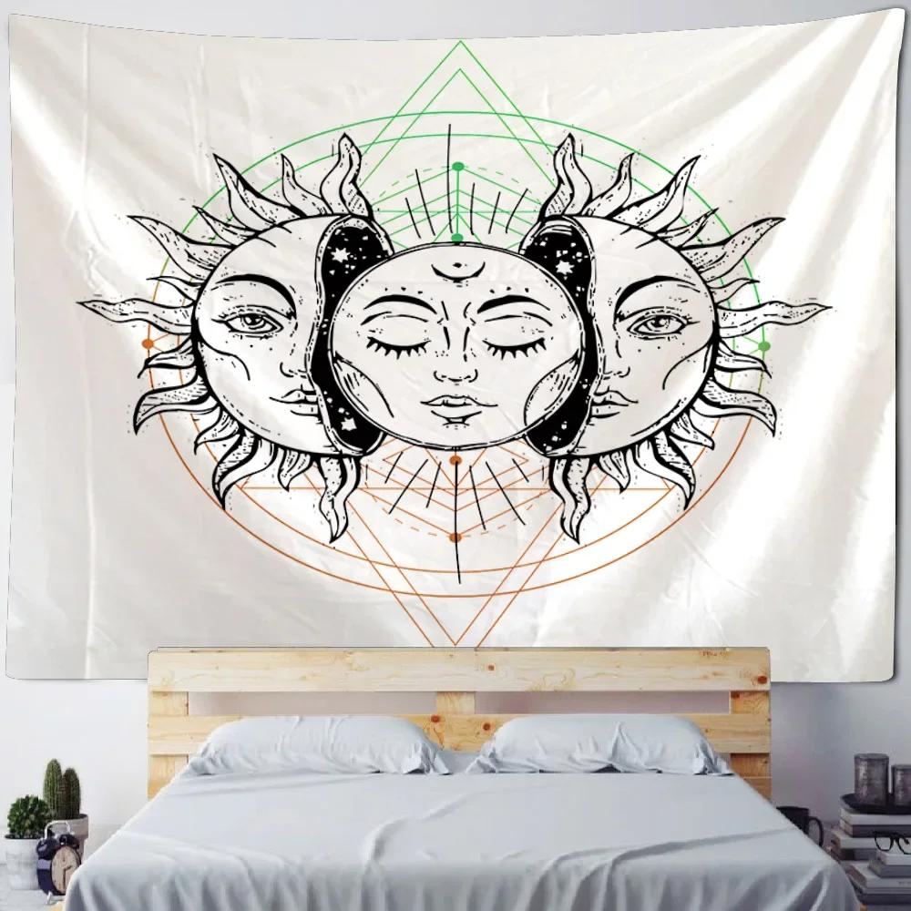 Sun God Art Tapestry Hippie Sun Moon Wall Tapestry Home Aesthetics Decoration Wall Cloth Beach Towel Tablecloth Bed Sheet