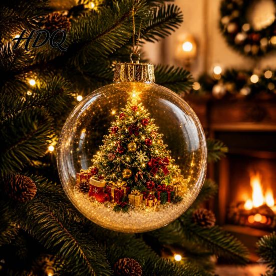 Religious Christmas Souvenir Glowing Ball Ornaments Mini Holiday Scene Light-Up Hanging Clear Holy Season Spiritual Gift Acrylic Decoration with Warm