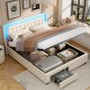 Lit pneumatique + tiroirs 140 * 190cm velours beige