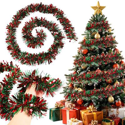 1-5 stuks Kerst Lametta Slinger Kerstboom Hangende Ornamenten Rood Groen Streep Lint Nieuwjaarsfeest Thuis Binnen Buiten Decoratie
