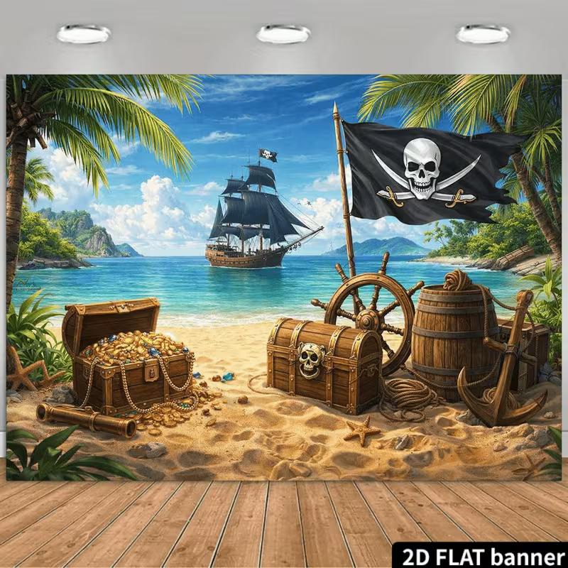 

Pirate Treasure Backdrop, Caribbean Beach Background Cloth, Party Decor 47.2x31.5inch/120*80cm