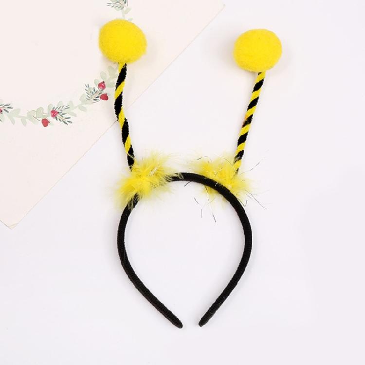 Lovely Bee Pompom Antenna Headband Plush Hairbands Cartoon Party Hair Decors