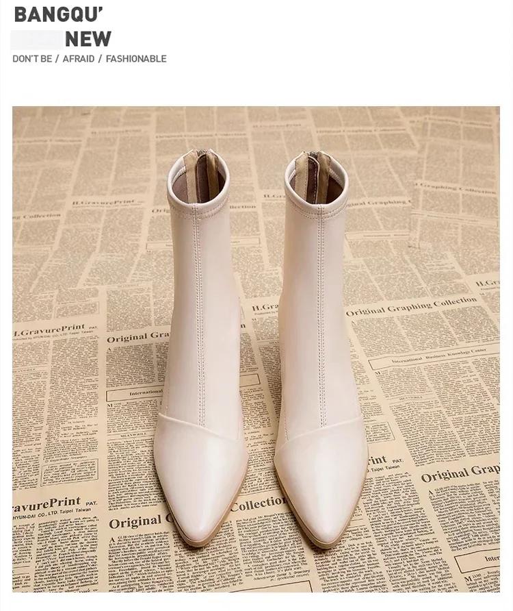New Spring Sexy Chelsea Boots Pointed Tip Thick Heel Back Zipper Middle Follow Women Shoes Microfiber Leisure Comfortable Smooth