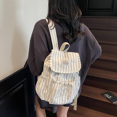 Schoolbag Korean Ins High Value Striped Backpack Female College Student Commuting Leisure Small Schoolbag Outdoor Small Fresh Backpack