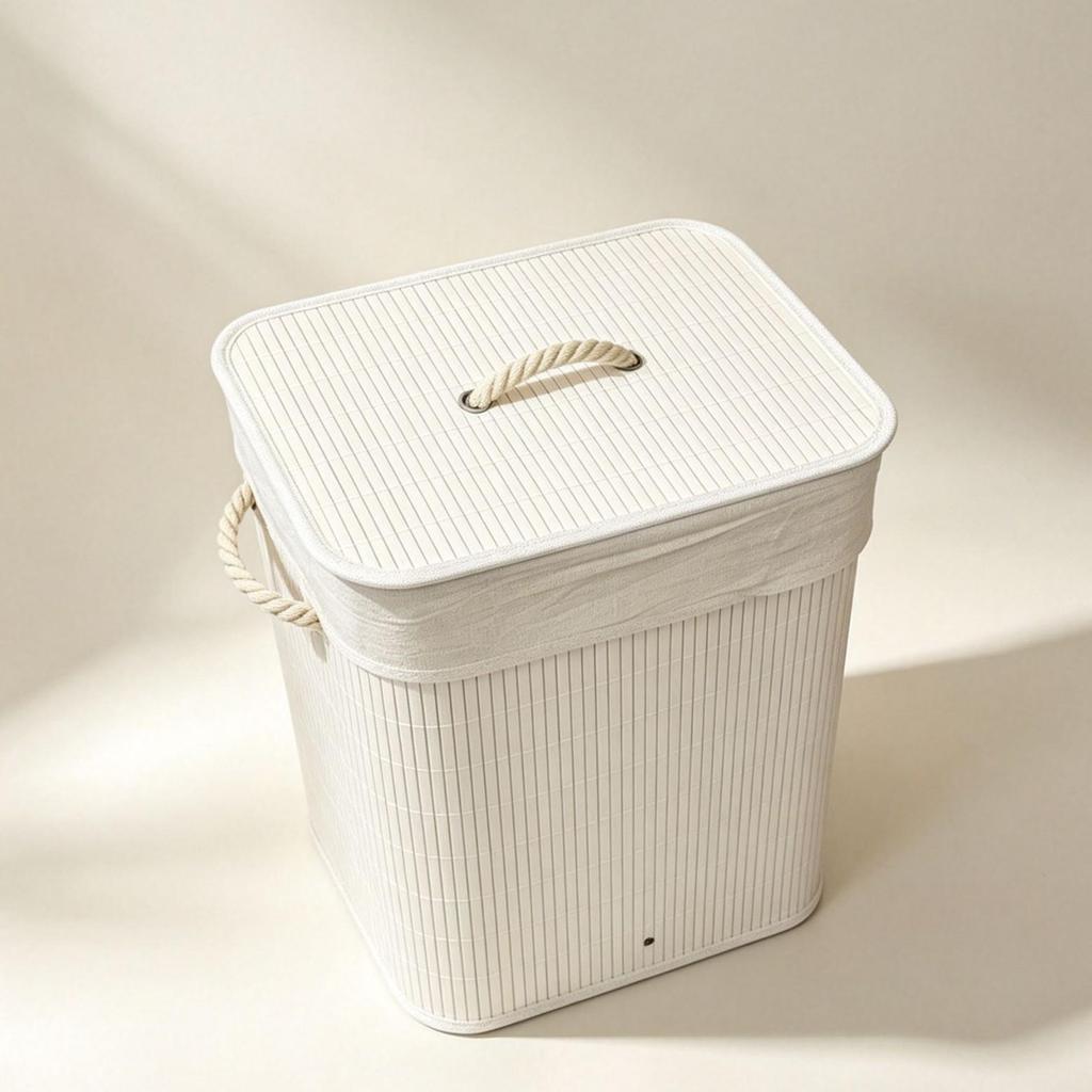Bamboo Woven Laundry Hamper with Lid - Dustproof & Odor-Proof Storage Basket for Home & Hotel.