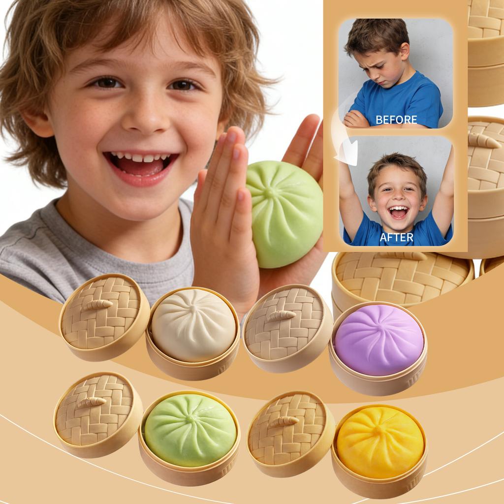 Colorful Dumpling Squishes Stress Balls Fidget Sensory Toys Simulation Food Squishies Bun With Steamer Dough Ball Gifts