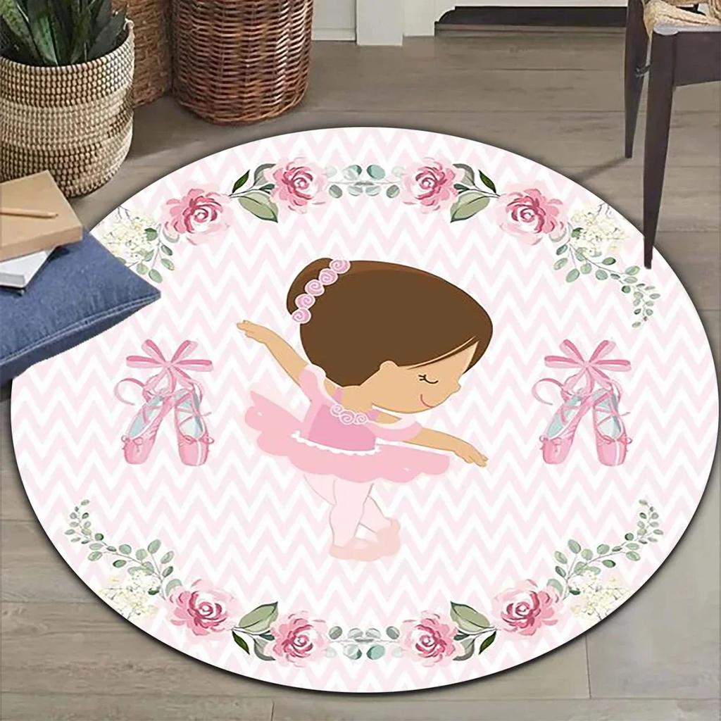 Cartoon Ballet Girl Round Carpet Moon Princess Print Rug For Children's Room Sofa Living Room Balcony Corridor Decor Floor Mat