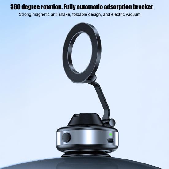 Vacuum Suction Car Phone Holder 360-degree Rotation Foldable Phone Stand Automatic Magnetic Adhesive Mount for Dashboard Desk Glass