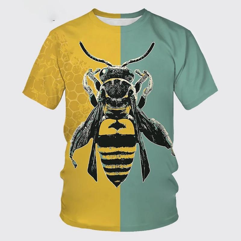 Summer New Casual Bee Pattern Men's Printed T-shirt Street Pop Hip Hop Personalized Round Neck Comfortable Short Sleeve